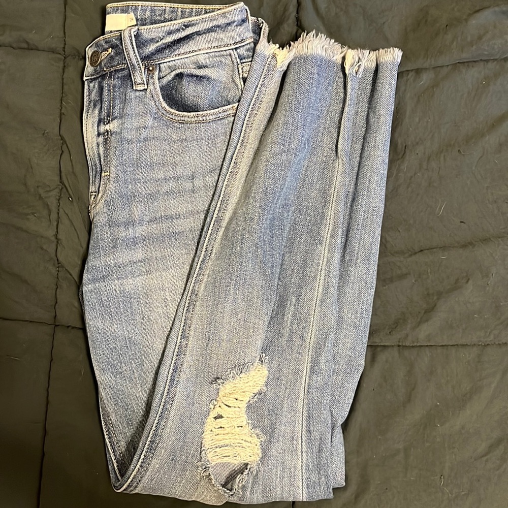Hidden straight leg blue jeans